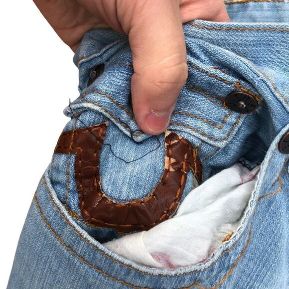 True Religion Jeans Size 40 Blue Leather Horseshoe - Picture 7 of 10